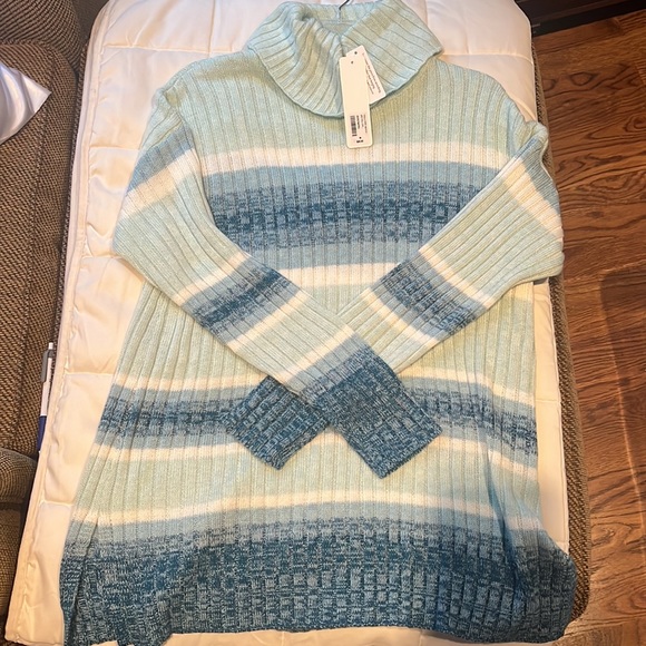 Soft Surroundings Mint/Teal Striped Sweater Size Medium NWT - Picture 2 of 3